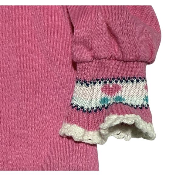 Vtg OshKosh B’gosh Pink Knit Baby Top 3-6M Hearts Trim USA Made Retro Cottage - Picture 3 of 6